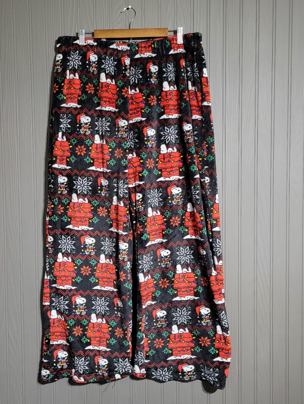 Peanuts Fleece Pajama Lounge Pants Holiday Snoopy All Over Print Black Men's XXL